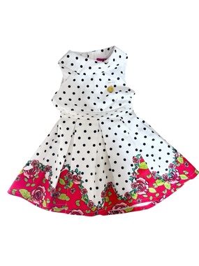 Hello Kitty White Dress with Black Polka Dots and Floral Design 36 Months